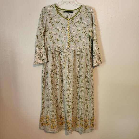Gudrun Sjoden Green and Yellow Floral Midi Dress - Picture 1 of 9